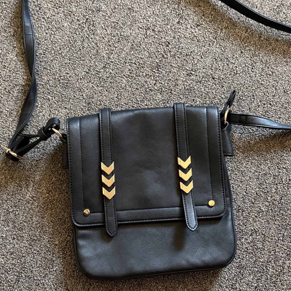 Black Crossbody Bag with Gold Chevron Accents - Women Bags